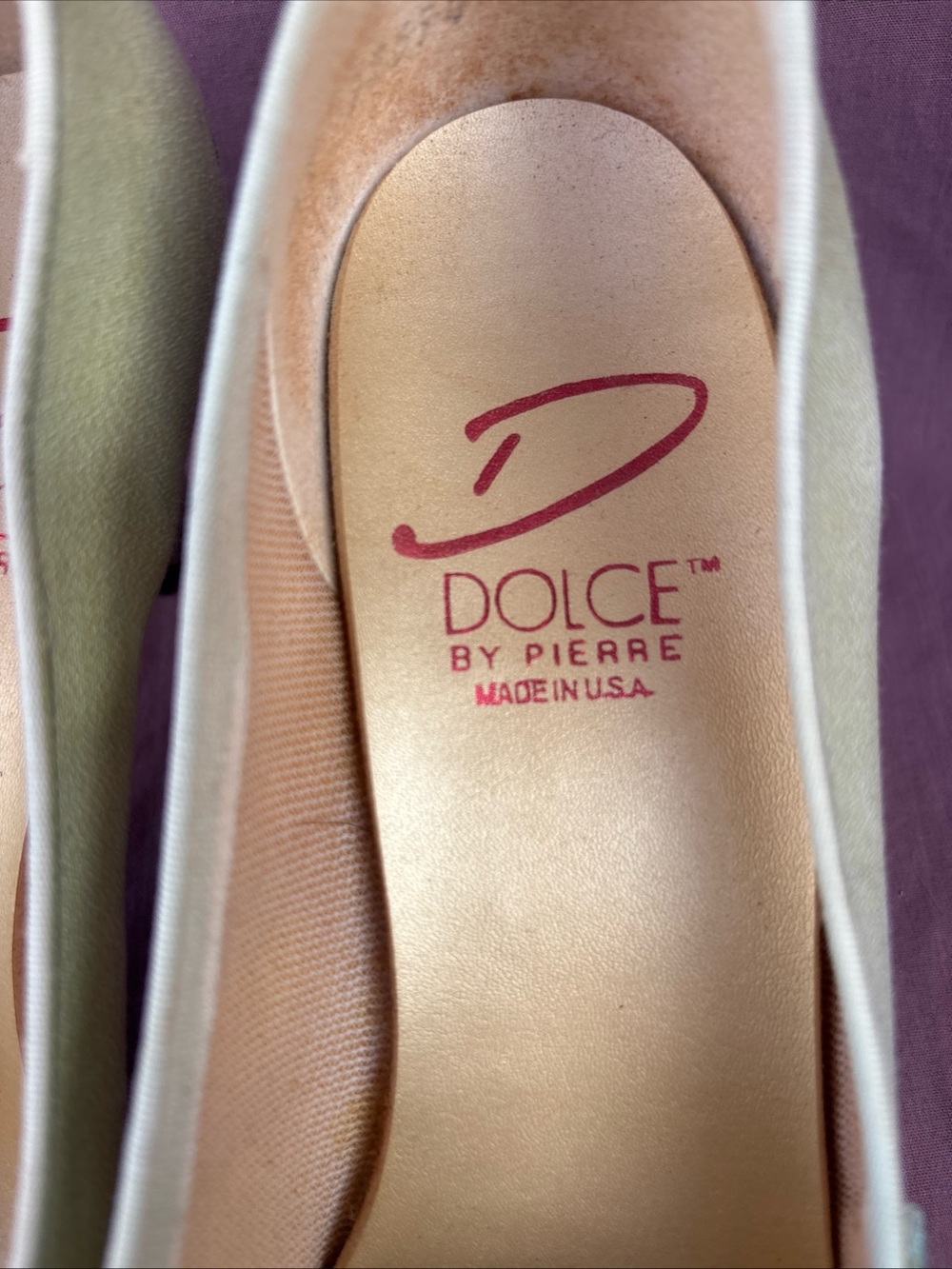 Vintage DOLCE by PIERRE Mint Green Satin Kitten Heels 7.5N Pearl Lace USA dance - Picture 3 of 10